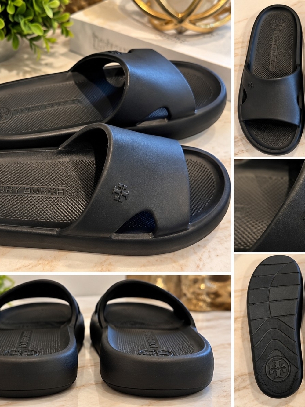 Tory Burch Black Slide Sandals with Logo